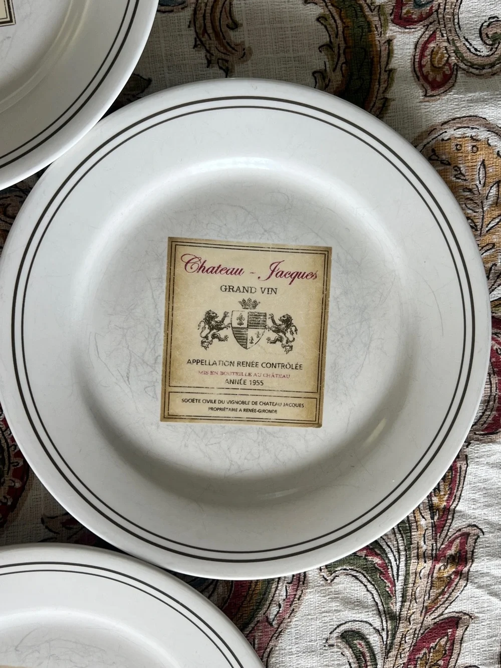 Restoration Hardware Vins de Grenoble French Cheese and Wine Plates Set of 4